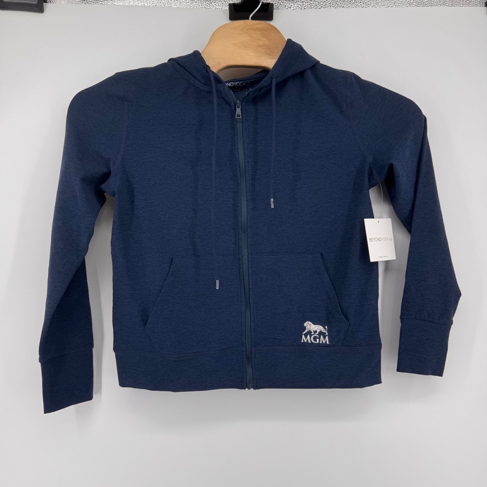 Beyond Yoga Spacedye Hoodie Women Small Navy Blue MGM Logo Full Zip Activewear - Picture 2 of 10